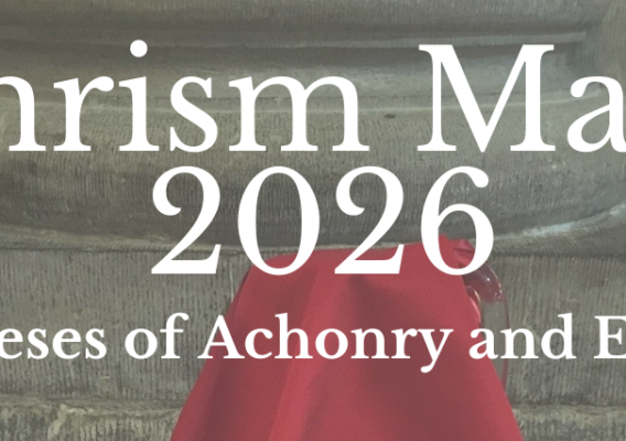 Image of the Chrism Mass 2026 announcement for the Dioceses of Achonry and Elphin, featuring a decorative stone altar with red and green liturgical cloths in a church setting.